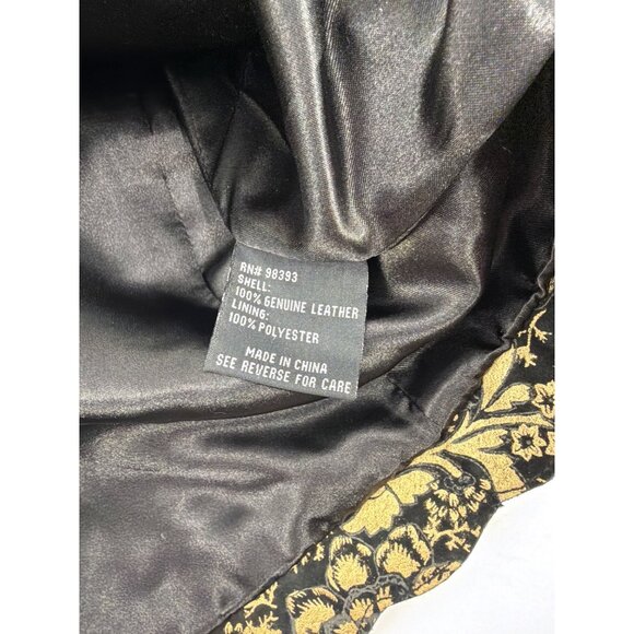 NWT Pamela McCoy Womens Large Genuine Leather Jacket Black Gold Floral Boho - Picture 5 of 9